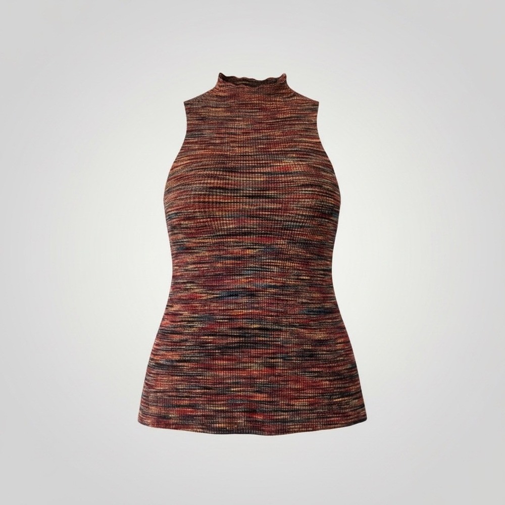 Anthropologie Mock Neck Ribbed Knit Sleeveless Top XS Multi Color Space Dyed - Picture 2 of 11